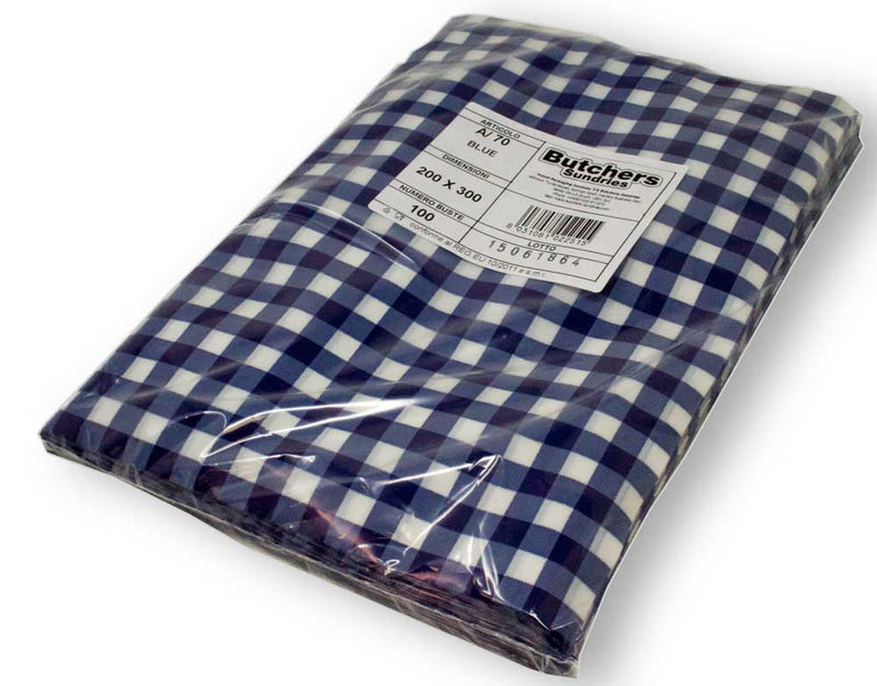 Blue Gingham Vacuum Pouches (200 x 300) - 100/Pack
