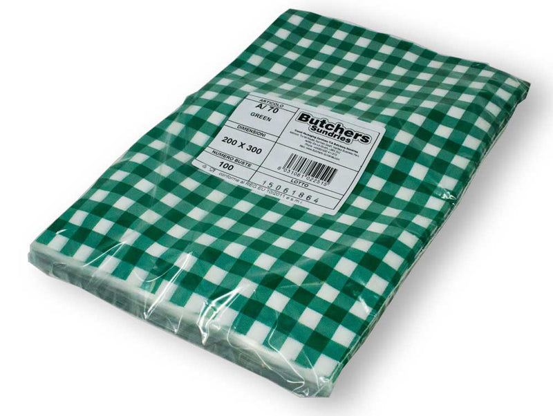 Green Gingham Vacuum Pouches (200 x 300) - 100/Pack