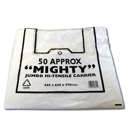 Turkey White Mighty Vest Carrier Bags (20mu) - 500/Pack